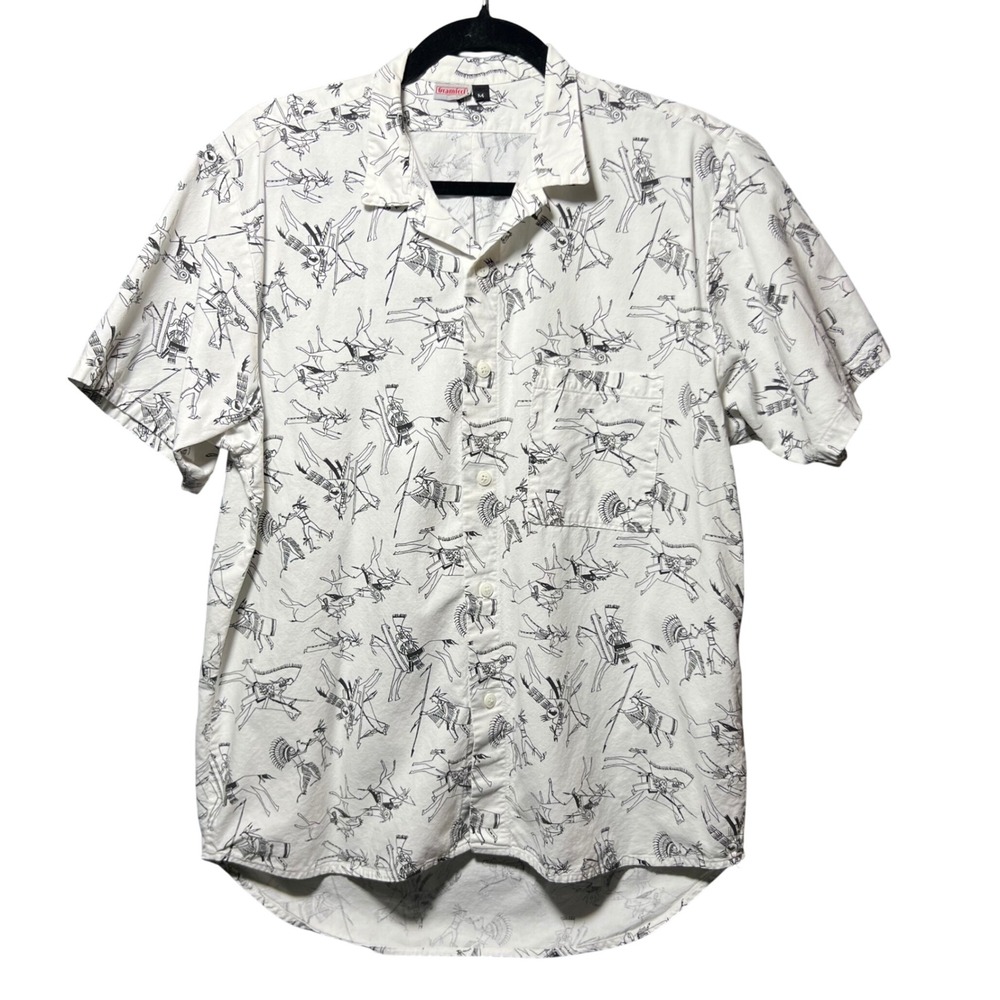 Vintage Gramicci Short Sleeve Button Up Shirt Southwestern White Horse Print‎ M